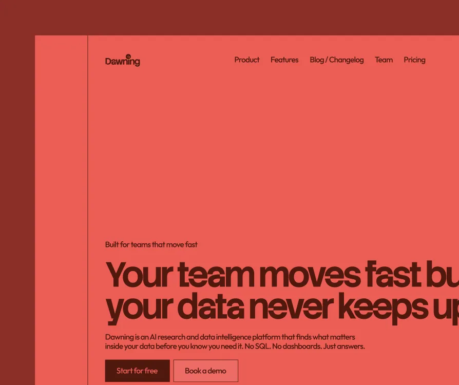 Dawning product landing page design