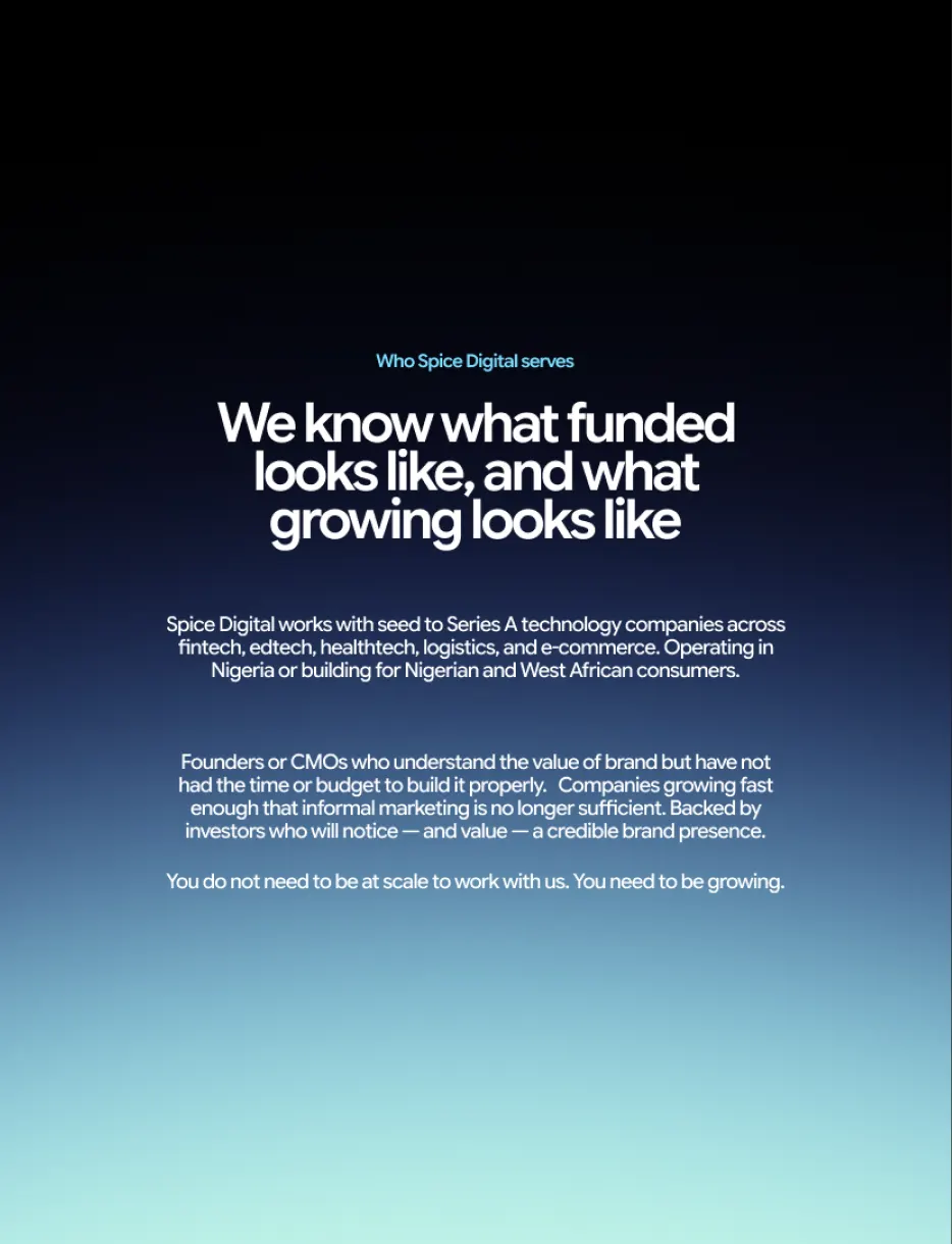 A page explaining who Spice Digital works with, headed “We know what funded looks like”.