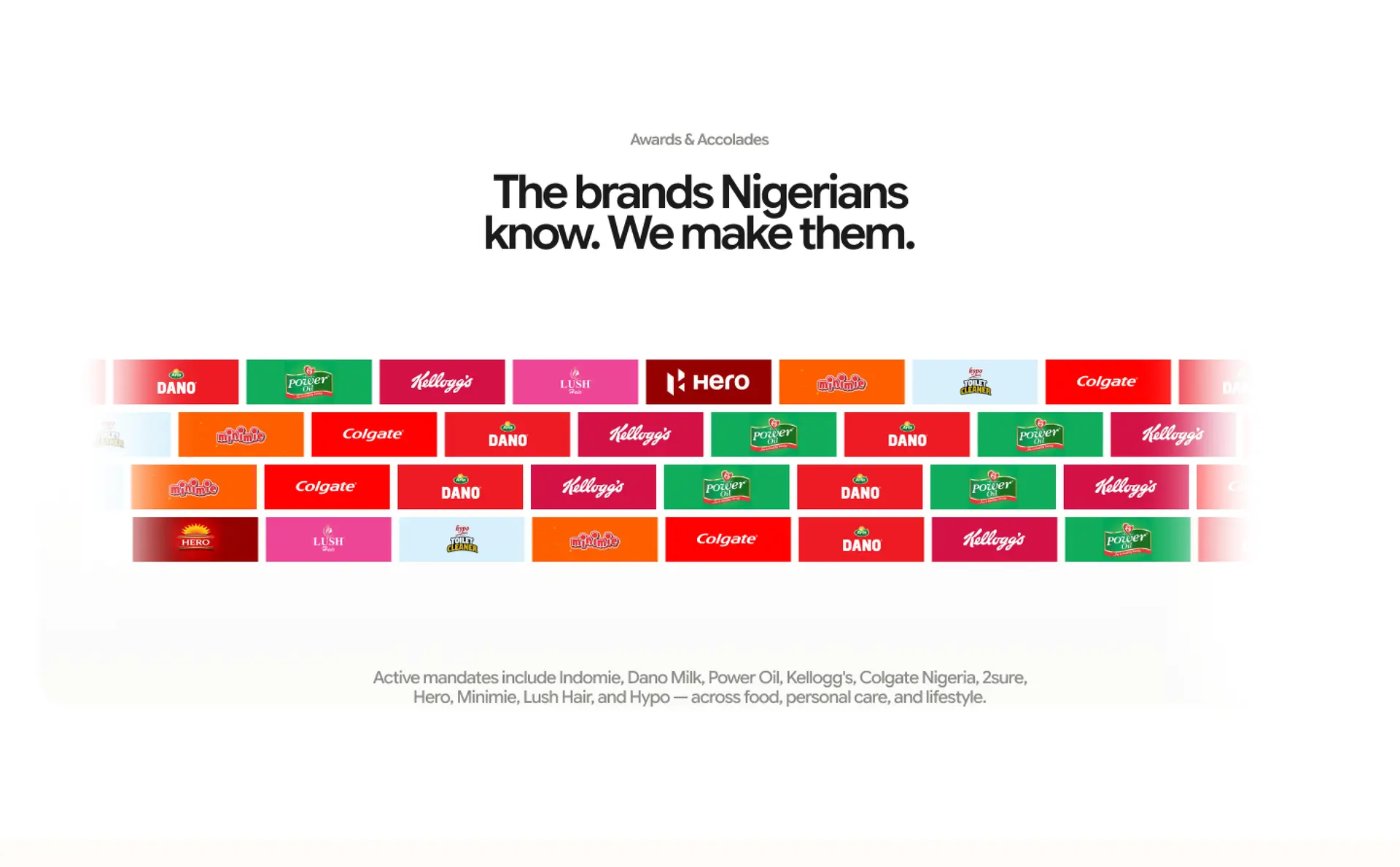 A wall of client logos under the line “The brands Nigerians know. We make them.”